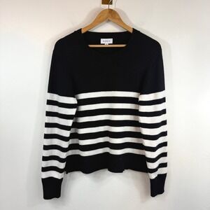 EVEREVE Striped Crewneck Sweater Medium Black White Nautical Preppy French Girl